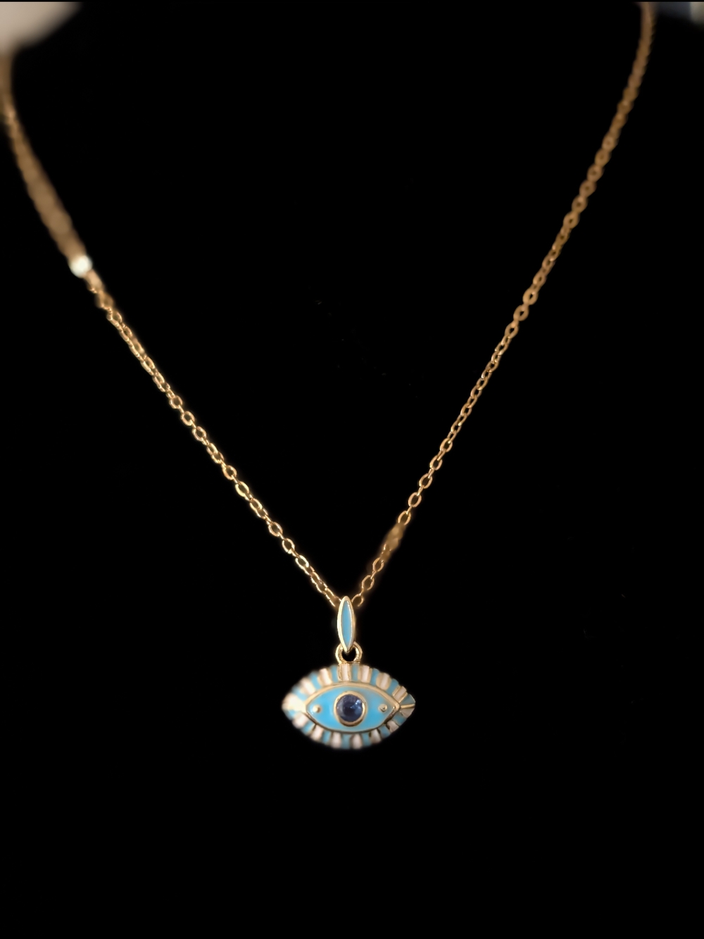NEW RAMLA Gold Evil Eye Protection Amulet Pendant Necklace Blue Enamel